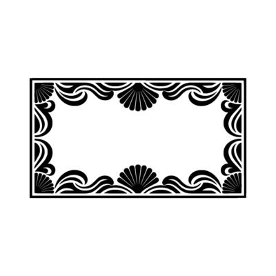 Elegant Black and White Decorative Frame with Shell and Wave Motifs.