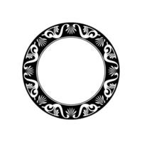 Elegant Black White Circular Frame with Decorative Foliage. vector