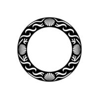 Black and White Decorative Circle Frame with Sea Shells and Waves. vector