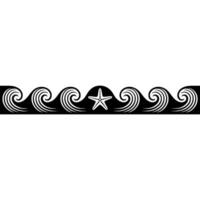 Decorative Wave Border with Starfish in Black and White. vector