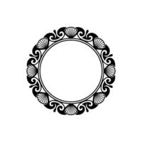 Elegant Black White Circular Shells and Swirls Frame. vector