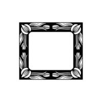 Elegant Floral Frame in Black and White, Square Decorative Border. vector