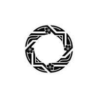 Floral Geometric Circle Frame, Black White Decorative. vector