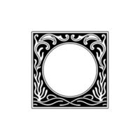 Art Nouveau Frame Black and White Floral with Circle. vector
