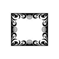 Elegant Black Frame with Seashell Embellishments on White Background. vector