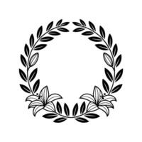 Elegant Black Lily and Laurel Wreath on White Background. vector