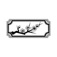 Elegant Japanese Plum Blossom Branch in Ornate Frame. vector