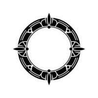 Minimalist Black Circle Frame with Floral Elements on White Background. vector