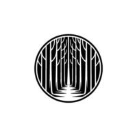 Forest Path in Circle Minimalist Black and White. vector