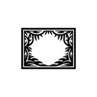 Black White Floral Frame , Decorative Border, Minimalist, Isolated. vector