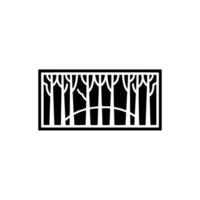 Minimalist Forest Scene Black and White Art Deco Illustration. vector