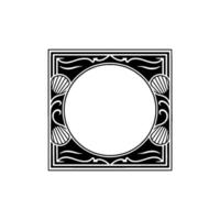 Elegant Black White Decorative Frame with Circular Center, Vintage. vector