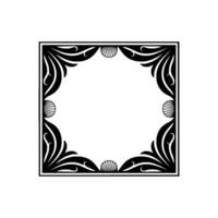 Elegant Black Frame with Sea Shells and Swirls on White Background. vector