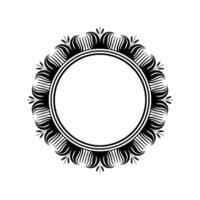 Elegant Black White Floral Circular Frame, Minimalist. vector