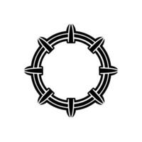 Modern Minimalist Circular Element with Spikes - Black on White. vector