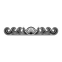 Elegant Coastal Border Shell, Waves, Coral in Black. vector