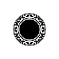 Black and White Decorative Circular Frame with Leaf Pattern. vector