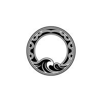 Elegant Wave Circle - Black White Ornament on White Background. vector