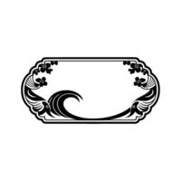 Art Deco Floral Frame, Black White Ornament. vector