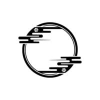 Minimalist Japanese Emblem Circle, Sakura Blossoms, Clouds. vector