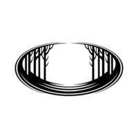 Stylized Forest in Oval Frame, Monochrome. vector