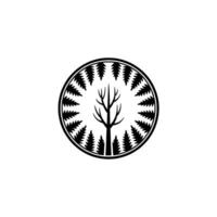 Minimalist Forest Circle of Pines Bare Tree on White. vector