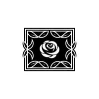 Elegant Rose in Geometric Black and White Frame. vector