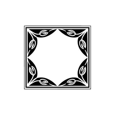 Minimalist Floral Square Frame in Black and White Art.