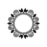 Elegant Floral Circle Frame, Black Rose , Minimalist. vector