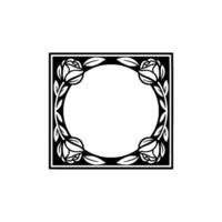 Floral Frame Silhouette, Black and White, Minimalist, Invitation Template. vector