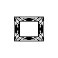 Elegant Black Frame with Leaf on White Background. vector