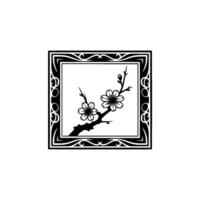 Elegant Cherry Blossom Branch within Decorative Frame, Minimalist Floral. vector