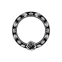 Elegant Floral Frame Black White Circular with Rose. vector