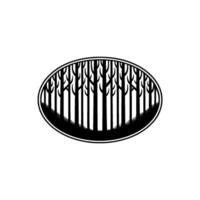 Minimalist Forest in Oval Frame, Black White. vector