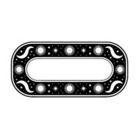 Celestial Oval Frame, Boho Style, Black White, Space. vector