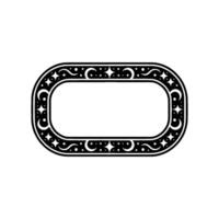 Ornamental Oval Frame with Celestial Motif, Black and White, Minimalist. vector