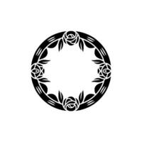 Elegant Floral Circle Frame - Black and White, Minimalist. vector