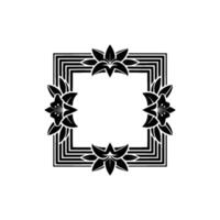 Floral Frame with Geometric Border, Black and White, Elegant. vector