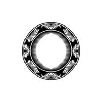 Elegant Black White Circular Decorative Frame, Engraving Style. vector