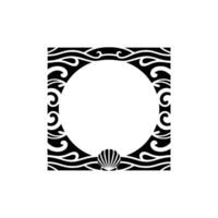 Elegant Black White Ocean Frame with Seashell Element. vector
