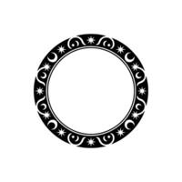 Elegant Black White Circular Frame with Star and Crescent Embellishments. vector