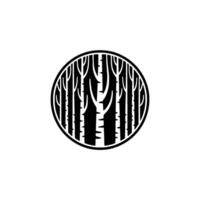 Minimalist Forest Silhouette Birch Trees in Circle, Black and White. vector