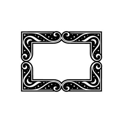 Elegant Black White Frame with Stars Swirls.