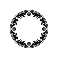 Elegant Circular Frame with Shell Floral Elements - Black and White. vector