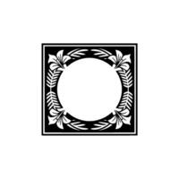 Elegant Floral Frame with Circular Center, Black White. vector