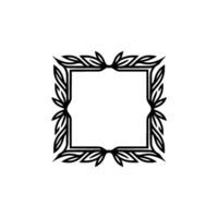 Elegant Square Leaf Frame - Black on White, Decorative. vector