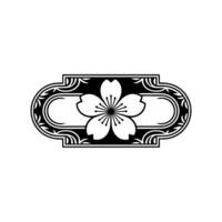 Elegant Japanese Cherry Blossom Crest in Black and White. vector
