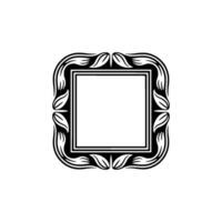 Elegant Black and White Frame with Decorative Foliage, Isolated on White. vector