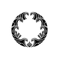 Circular Wave and Coral Motif in Black and White. vector