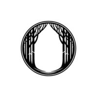Minimalist Forest Circle Emblem Black Trees on White, Concept. vector